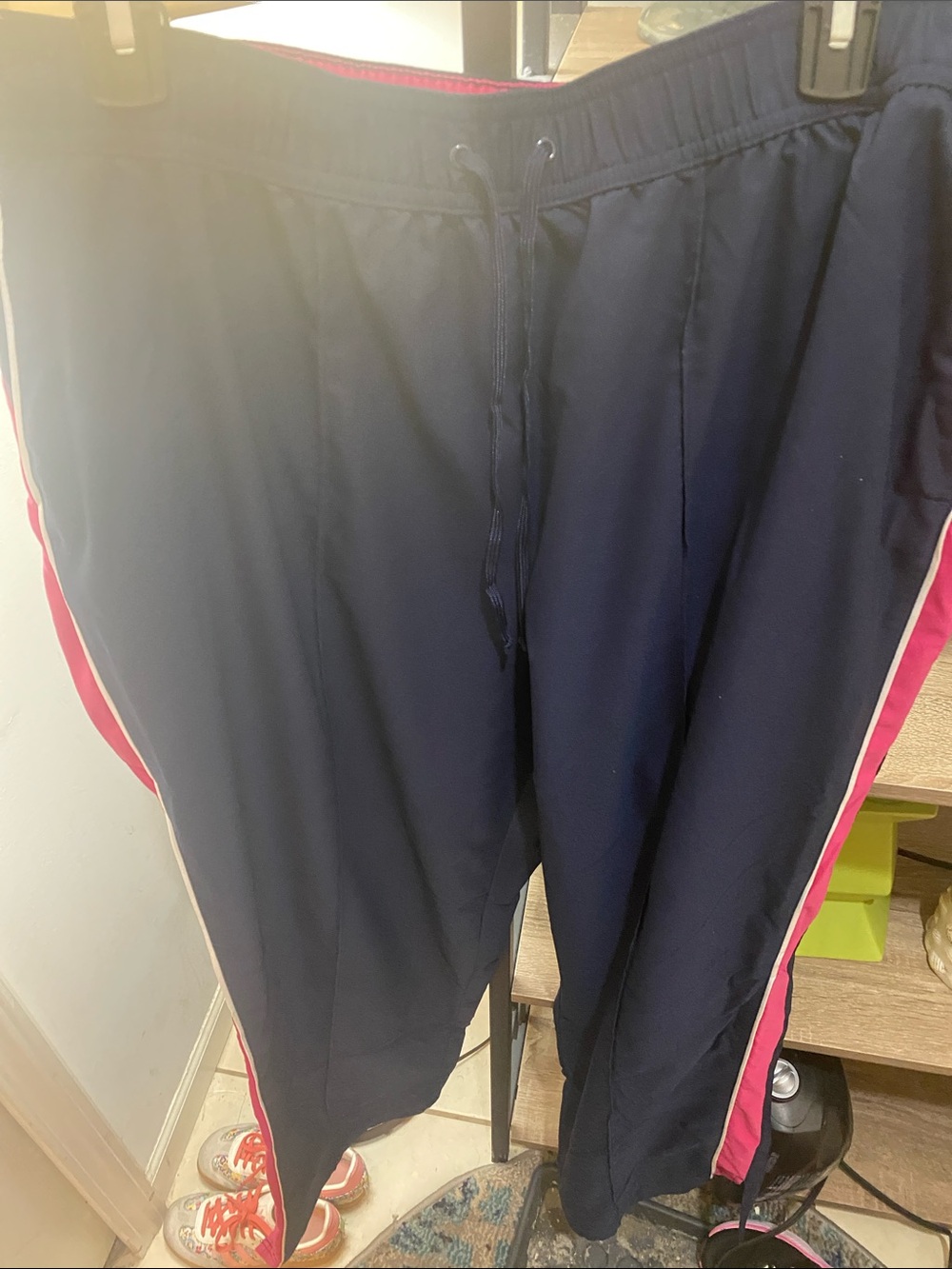 Women's Navy Track Pants with Pink Side Stripe